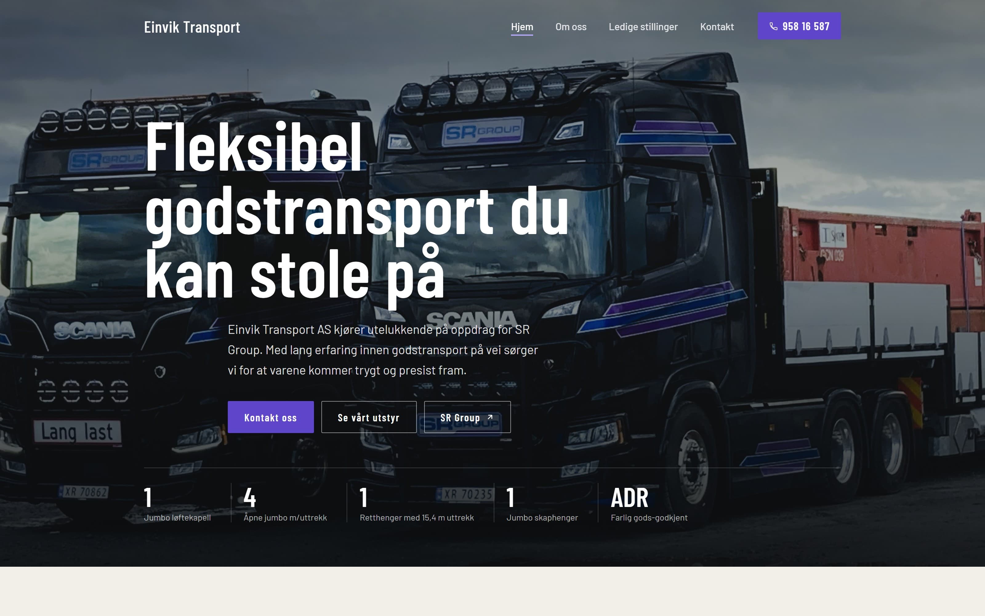 Skjermbilde av Einvik Transport